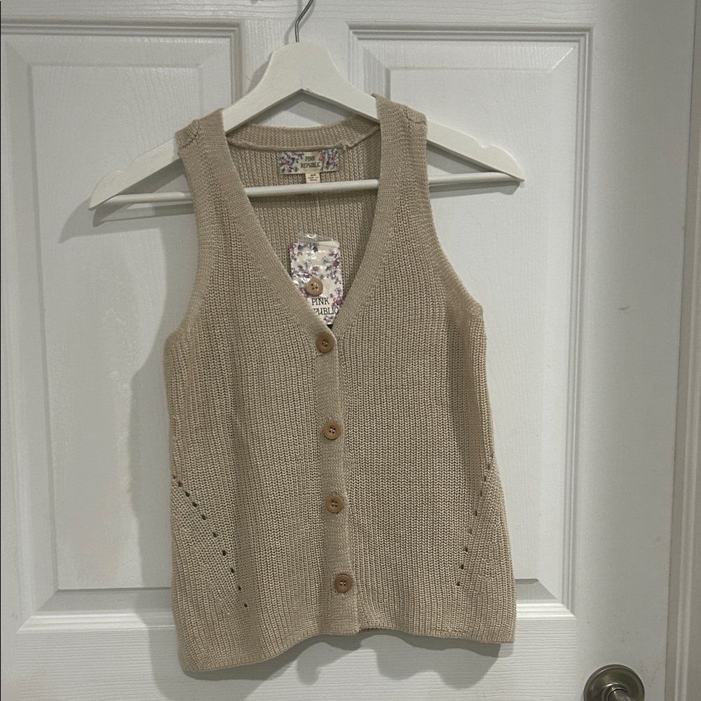 Pink Republic Tan Knit Button-Up Vest NWT